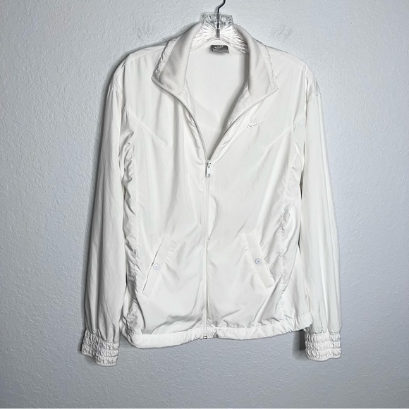Nike Track Jacket Women Medium 8 10 White Run Athletic Sportswear Pockets L - Picture 1 of 10